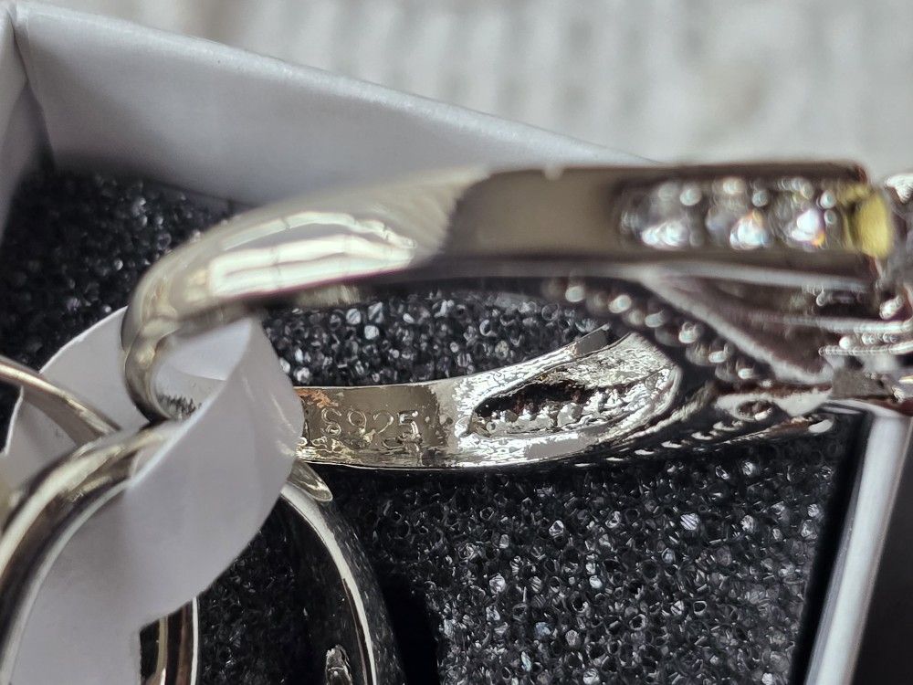 925 Silver 3 Piece Wedding Ring Set Size 6