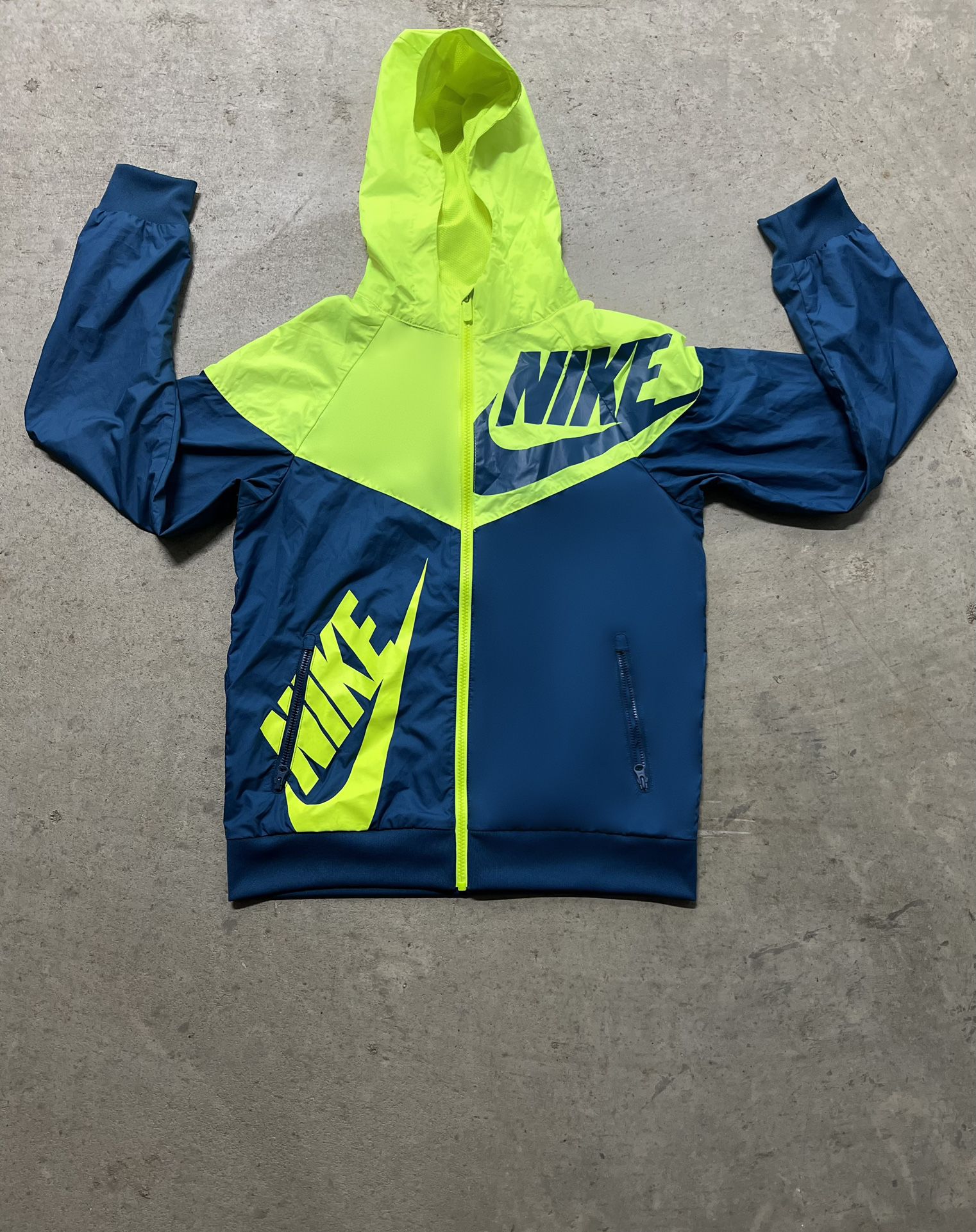 Nike Windbreaker Jacket Blue And Green Boys Youth Size L or Woman Size M