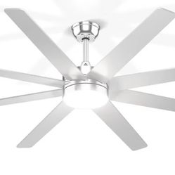 Phylluz 72'' Silver Large Ceiling Fan with Light for Indoor/Covered Outdoor Remote/APP Control