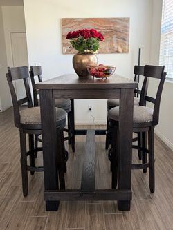 Dark Wood Counter Height Dining Table Set