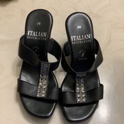 7 7m Italian Shoemakers faux Leather vegan Wedge sandals shoes rhinestones