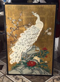 Decorative Painting White Peacock and Oriental Flowers 24x36