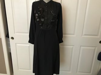 Vintage Miu Miu silk embroidered appliqué Midi dress size S