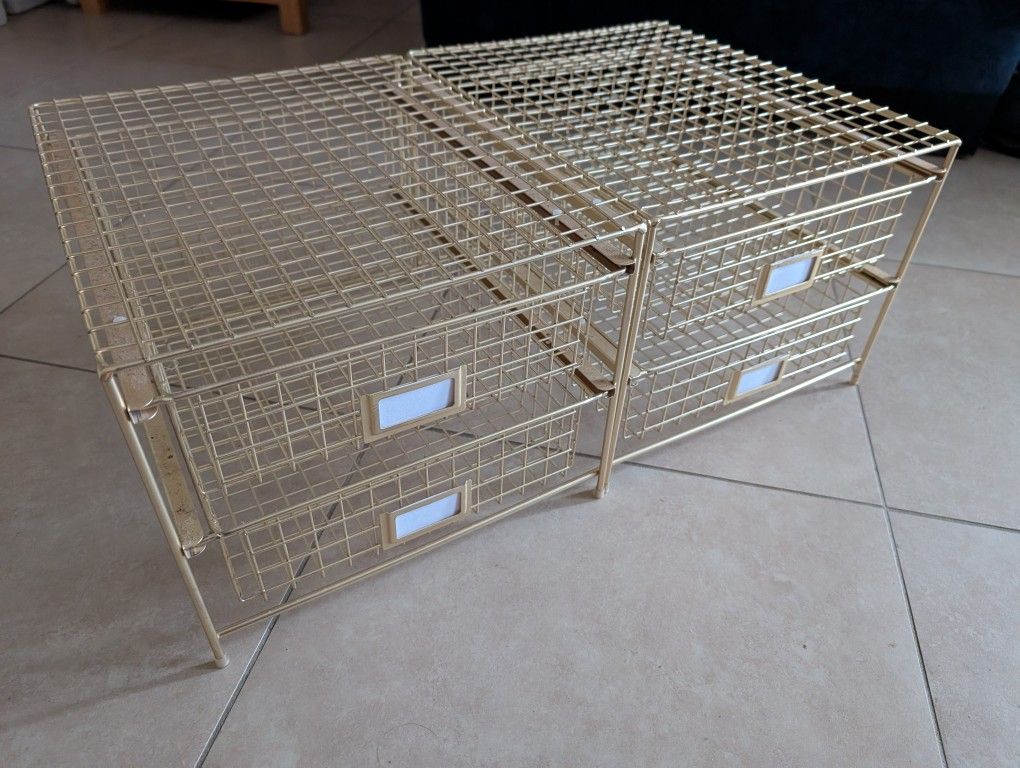 Gold Wire Mesh Storage Stationary Drawers