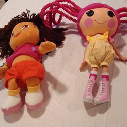 Two Vintage Dolls Dora The Explorer Beanie Baby And LalaLoopsy 12-in Doll