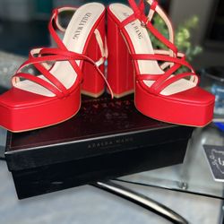 Red Chunky Heels 8.5 Women 