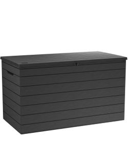 Keter Astoria 150 Gal Outdoor Storage Box for Patio and Pool Accessories Grey, Resin, Large, Waterproof, Lockable, Easy Lift Pistons, Easy Assembly, O