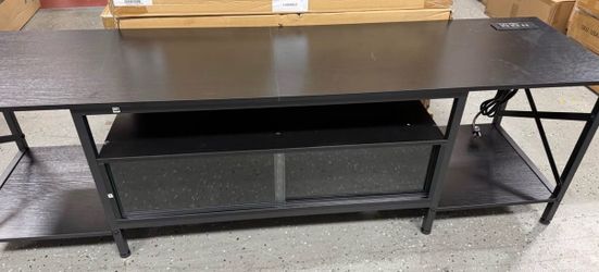 Black TV Stand with Glass Sliding Doors