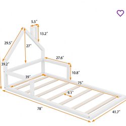 Twin Size Wood Floor Bed With House-Shaped Headboard