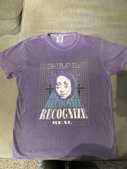 Purple “Recognize Real” Graphic Tee Medium | Vintage Washed Streetwear Shirt