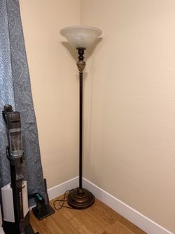 Bronze Torchiere Floor Lamp with Glass Shade
