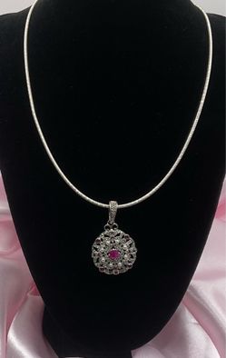 Sterling Silver Ruby Pearl & Diamond 18” Necklace