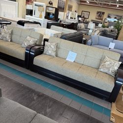 Turkish Made Sofa & Love Seat ( Turns Into Bed)