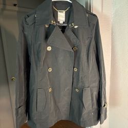 Nautica Women’s Double-Breasted Belted Short Trench Coat w/ Pockets Black L