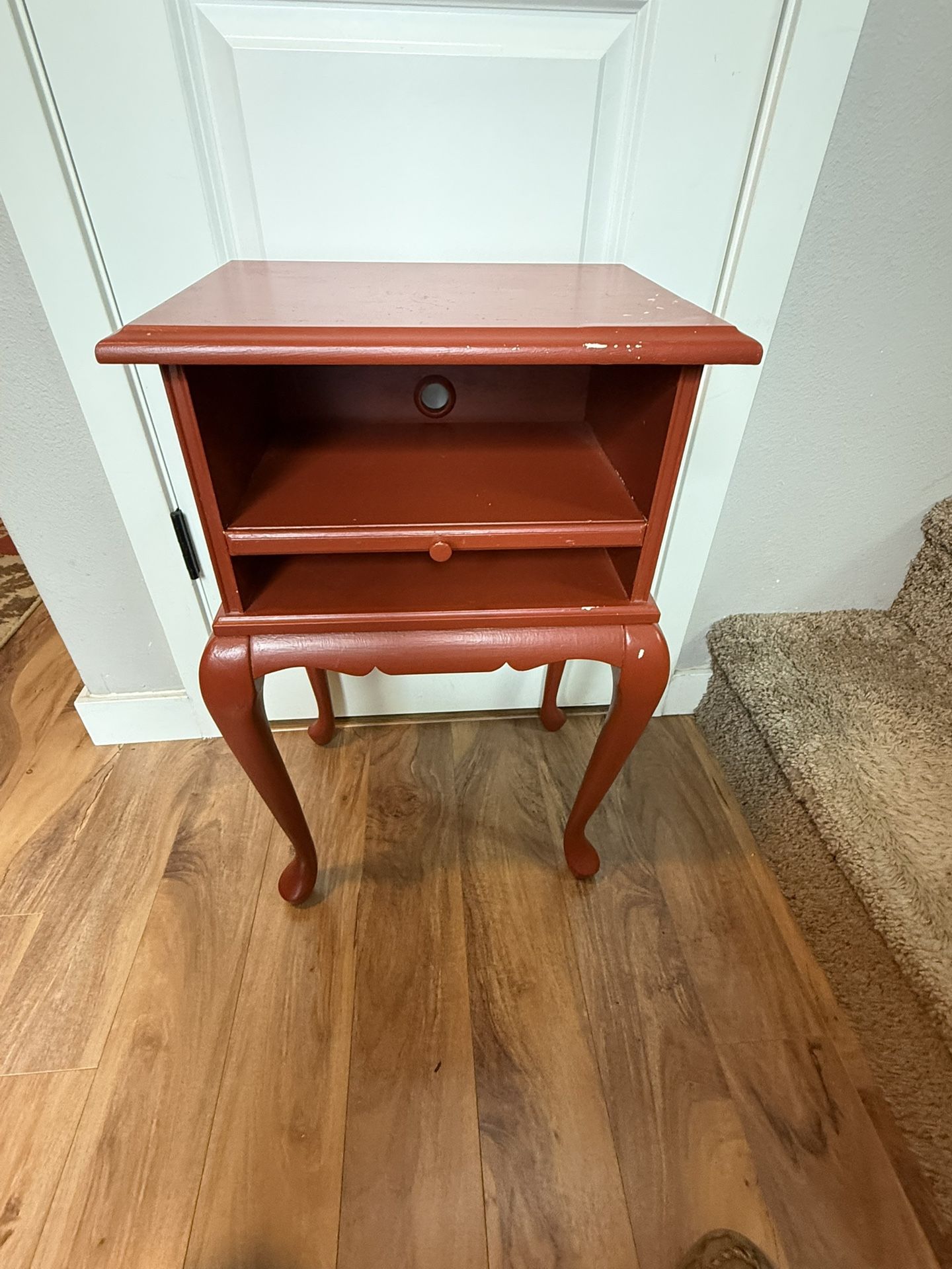 Solid Wood Red Side-table. 16”x 12” x 25 1/2”
