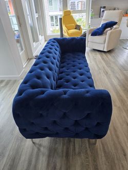 Navy Blue Button-Tufted Velvet Chesterfield Sofa
