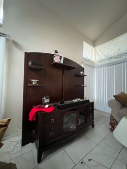 Modern Wooden & Glass TV Stand with Storage Drawers