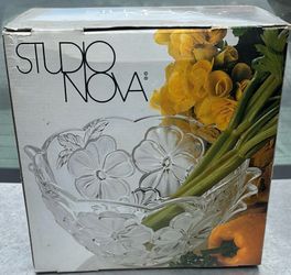 Vintage Studio Nova Pansy Bouquet Crystal Glass Serving Bowl 9.5” – Original Box