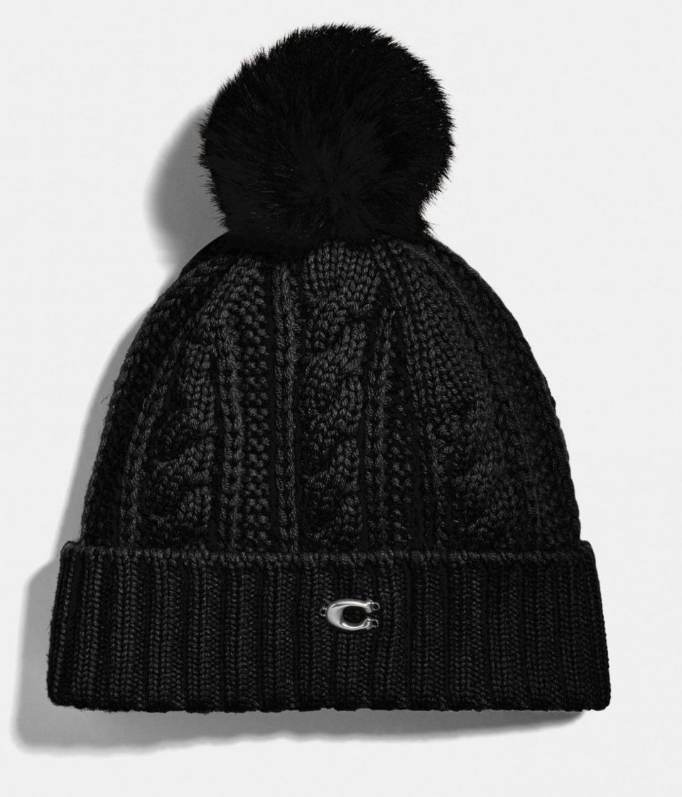 Authentic Coach Knit Hat With Shearling Pom Pom With Original Box