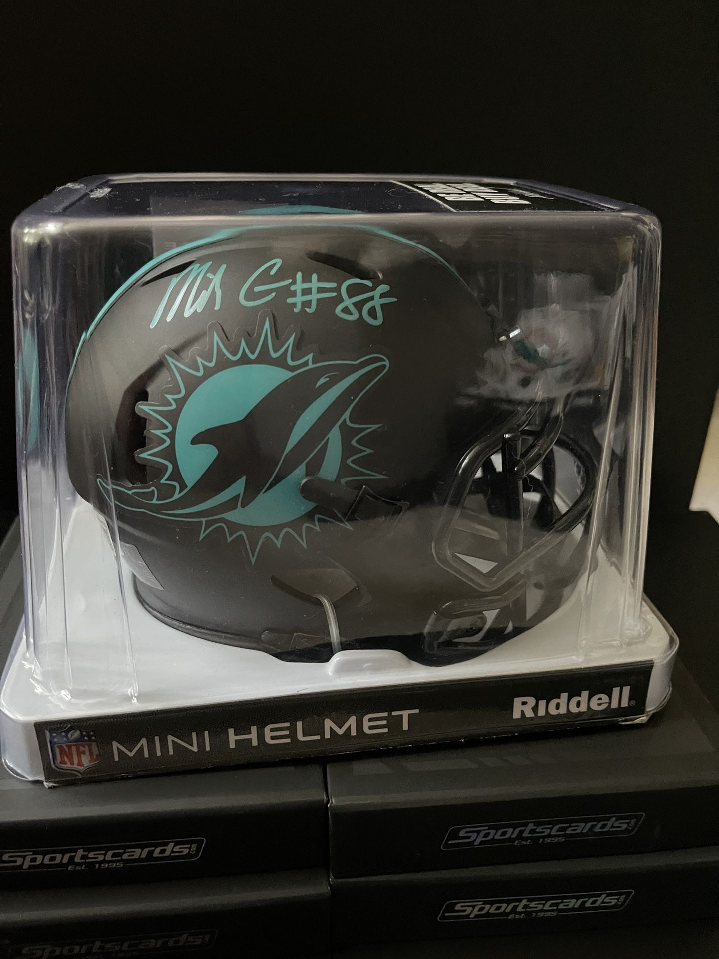 Miami Fins Mini Helmet - NFL Signed Player Mike G #88
