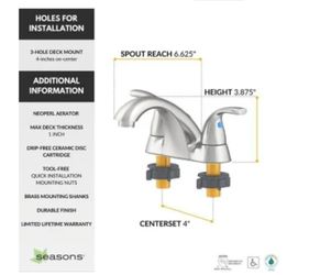 SOLD BY EA. $30 EACH. *NEW* Seasons® Anchor Point™ Two-Handle Centerset Bathroom Faucet Drilled For Pop-Up In Brushed Nickel, PICKUP ONLY, CASH ONLY