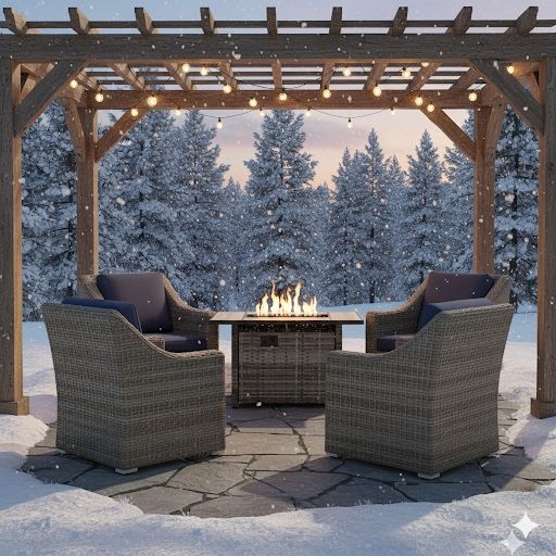 5pc Outdoor Patio Wicker Furniture Set With Fire Pit Table