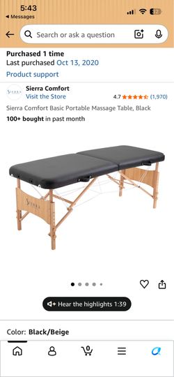 Sierra comfort basic portable massage table