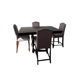 Vintage Solid Wood Counter Height Dining Table Set with 4 Upholstered Chairs