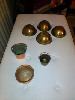 Hammered brass bowls & copper pots