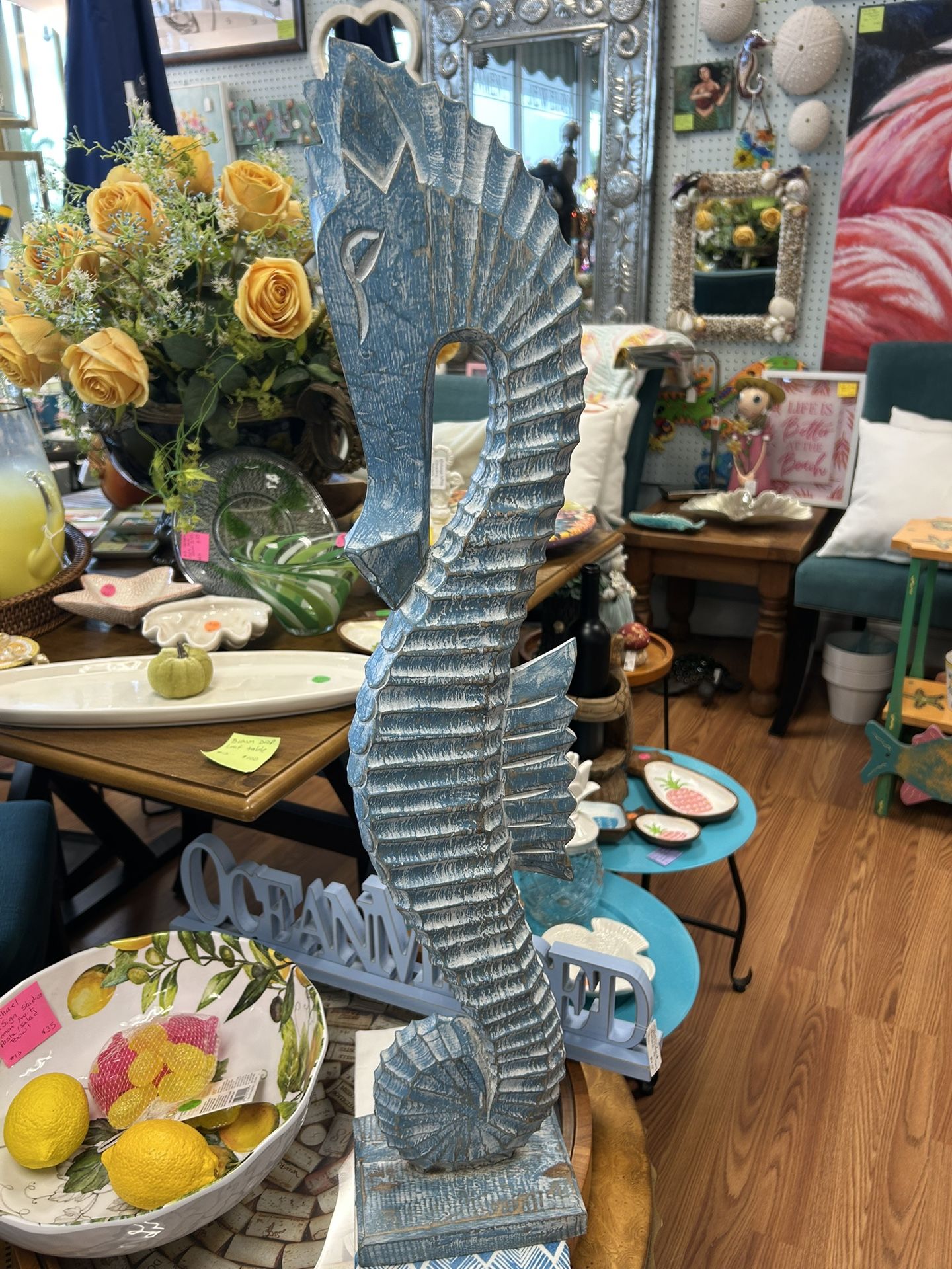 31 inch wooden seahorse statue