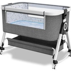 3 in 1 Baby Bassinet,Bedside Sleeper with Storage Basket and Wheels,Portable Baby Crib with Mosquito Net, 6 Adjustable Height & Breathable Mesh,Easy t