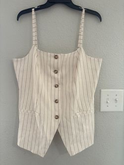 Pinstripe Button-Front Vest Top
