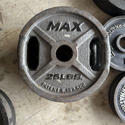 Set of two 25lbs Olympic barbell weight plates