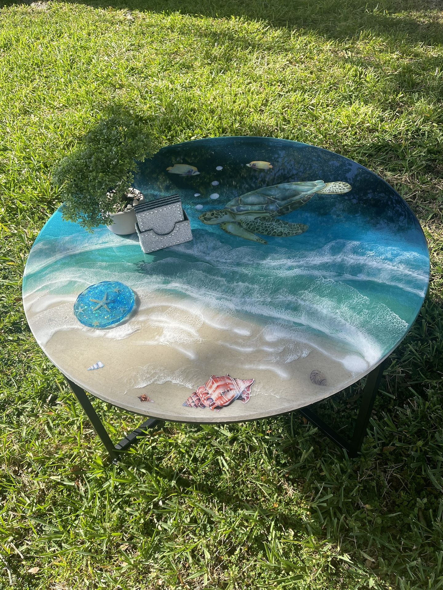 Coffee Table Epoxy Oceans Turtle Sand