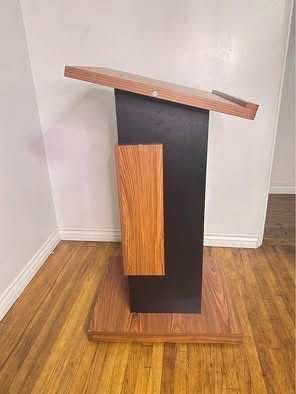 Like New Wood Podium with Wheels,Wooden Lectern Stand,15MM Particle Board,Elegant Design Storage,
