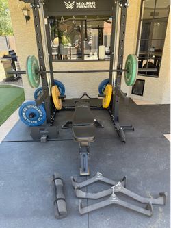 Major Fitness Functional Trainer Power Rack Home Gym w/ Bench, Barbell & Plates