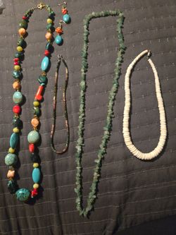 Beaded necklaces and a pair of earings