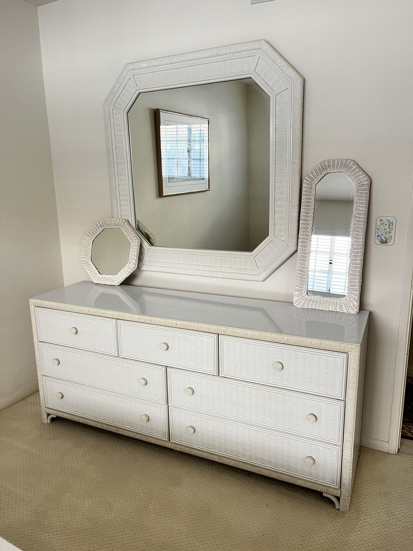 Rattan Headboard & Dresser