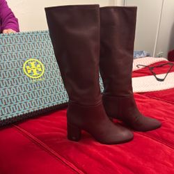  Burgundy Tory Burch Knee High Boots Size 9