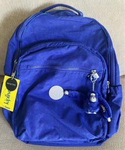 Kipling Reflective Blue Backpack with Monkey Charm