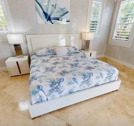 King bed set with chest and end tables, mattress included