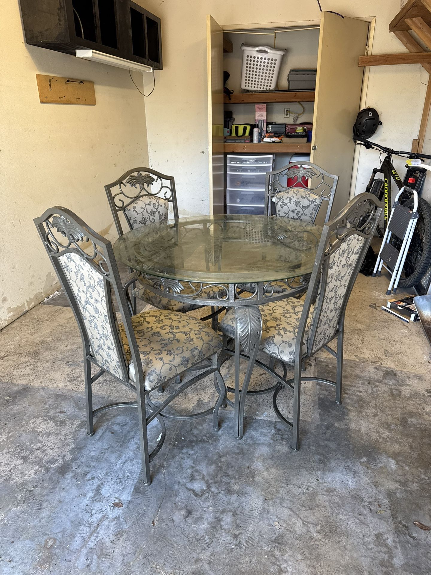 5-Piece Glass Top Dining Set – Metal Frame w/ Cushioned Chairs