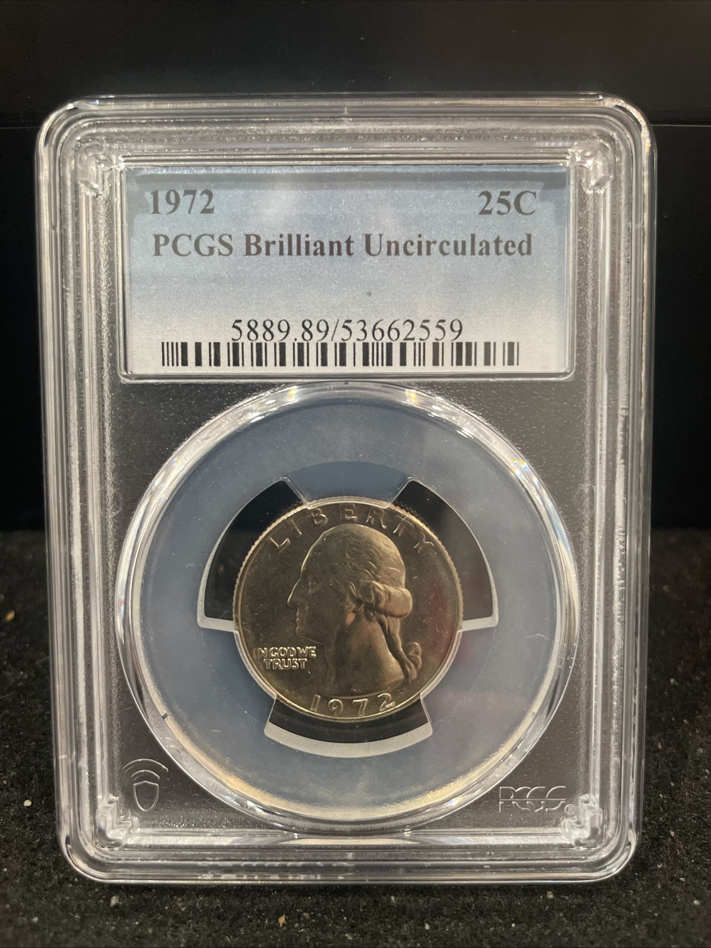 1972 P Brilliant Uncirculated Washington Quarter Graded By PCGS H-9