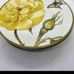 Williams Sonoma Jardin Des Fleurs Rare Yellow RoseButterfly Dessert Salad Bread Luncheon Plate