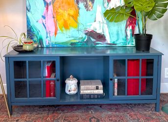 Blue Glass Door Media Console / Storage Cabinet