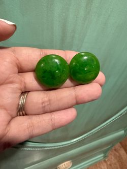 Green Marbled Round Button Earrings