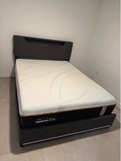 Tempur-Pedic LuxeAdapt Firm Mattress and Upholstered Storage Bed Frame with Charging Station