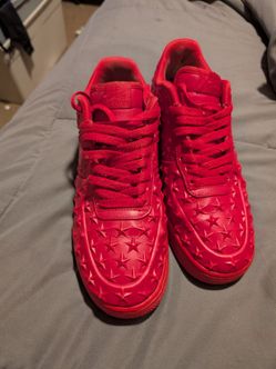 Nike Air Force 1 Low Top Red Star Studded Lace-Up Men's Athletic Sneakers size 8.5