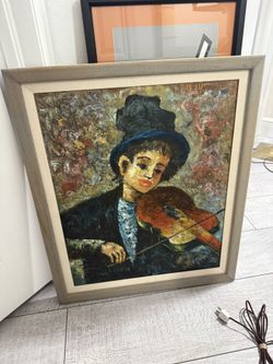 Impressionist Oil Painting “Boy Playing Violin”,Signed Thompson.