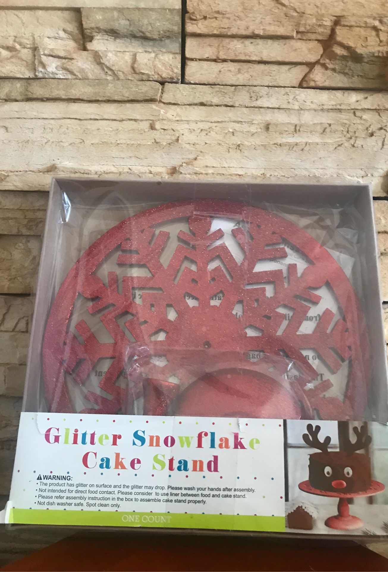CHRISTMAS GLITTER SNOWFLAKE CAKE STAND NEW